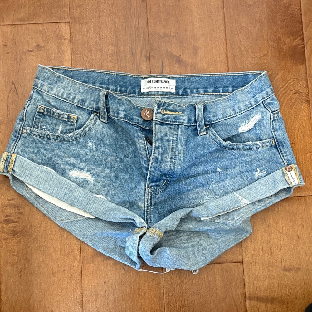 One Teaspoon Blue Distressed Jean Shorts